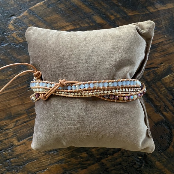 Boho Style Beaded Wrap Bracelet - large colorful stone and pretty beads & clasp - Picture 2 of 9